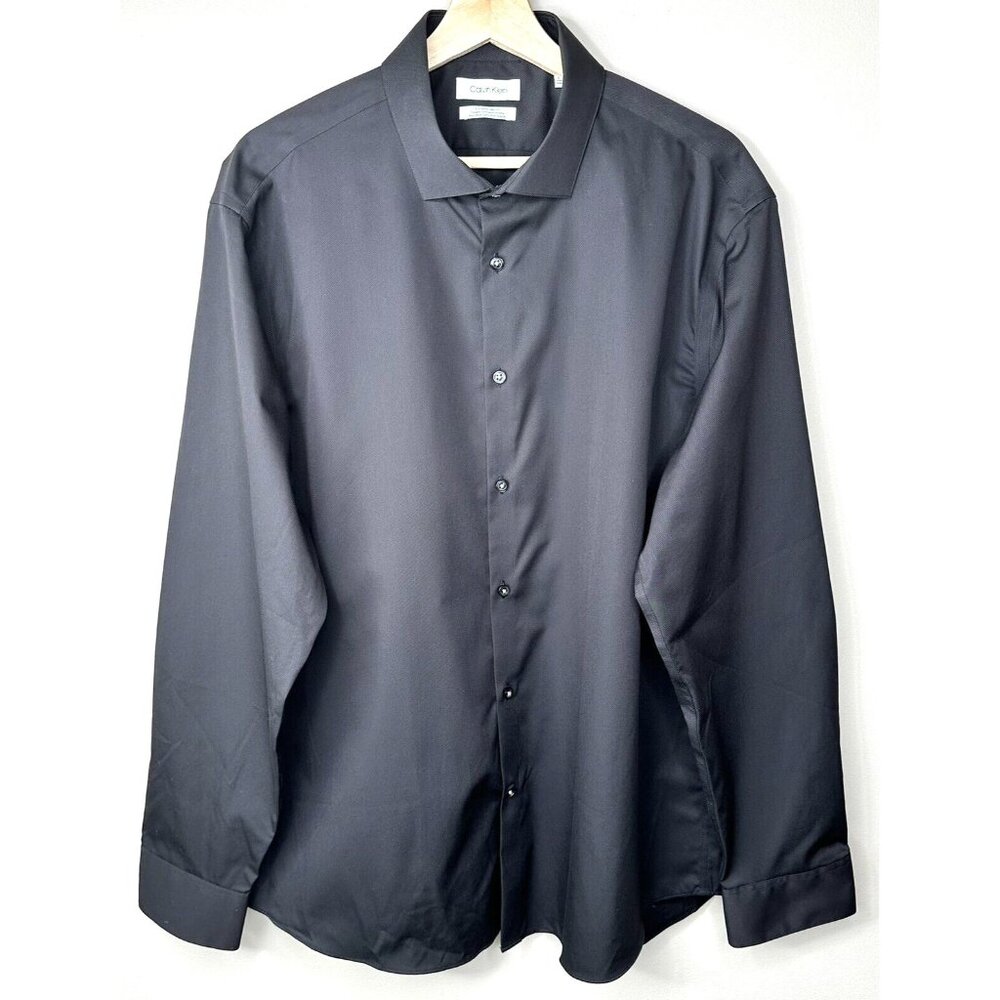 Calvin Klein Mens Dress Shirt Extreme Slim Fit Collared Black Sz XL 17-1/2-34/35